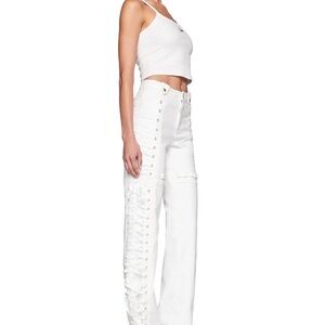 High-Rise White Lace-Up Wide Leg Jeans